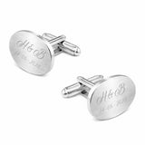 Manchetknopen Ovaal Mat met Datum en Lettergravure- Zilverkleurig