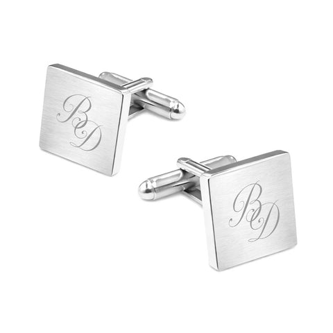 Manchetknopen Vierkant Mat met Lettergravure - Zilverkleurig