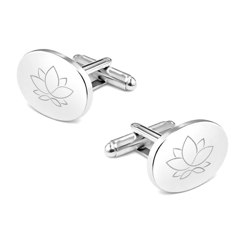 Manchetknopen Ovaal Glans met Logogravure - Zilverkleurig