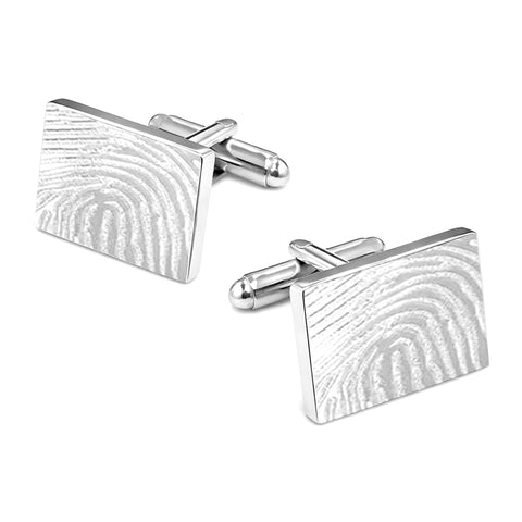 Manchetknopen Rechthoek Glans met Vingerafdrukgravure- Zilverkleurig
