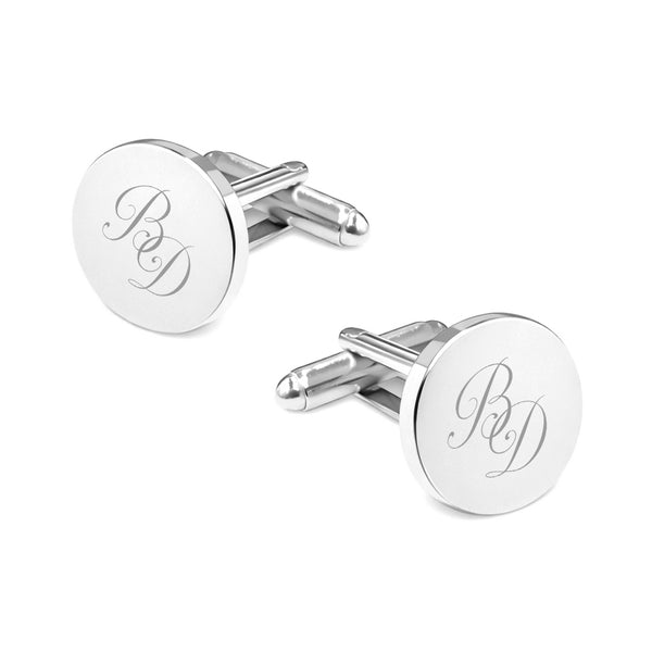Manchetknopen Rond Glans met Lettergravure - Zilverkleurig