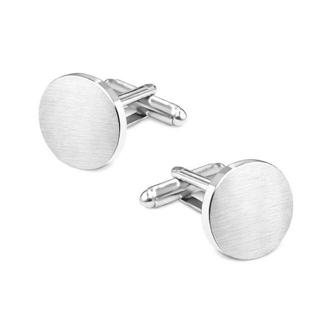 Manchetknopen Rond Mat met Familiewapen gravure  - Zilverkleurig