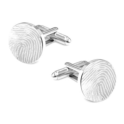 Manchetknopen Rond Glans met Vingerafdrukgravure - Zilverkleurig