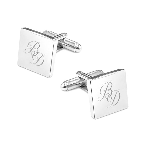Manchetknopen Vierkant Glans met Lettergravure - Zilverkleurig