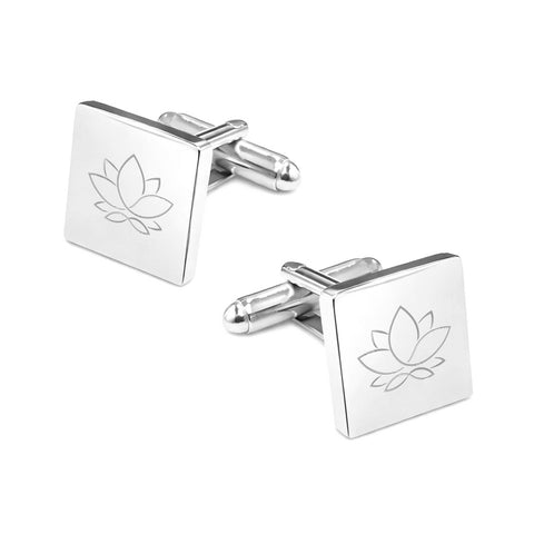 Manchetknopen Vierkant Glans met Logogravure - Zilverkleurig
