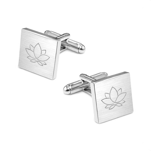 Manchetknopen Vierkant Mat met Logogravure - Zilverkleurig