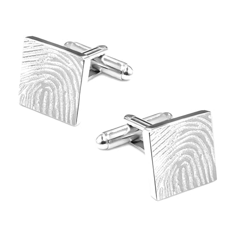 Manchetknopen Vierkant Glans met Vingerafdrukgravure - Zilverkleurig