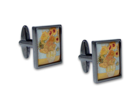 Kunst Manchetknopen Vincent van Gogh - Zonnebloemen - Goudkleurig Mechaniek