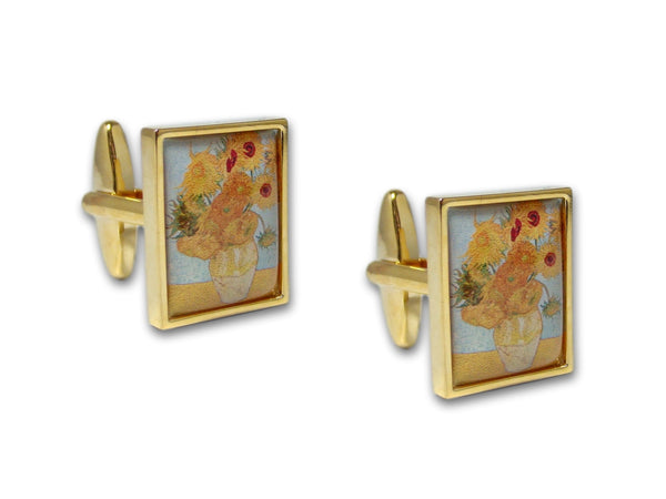Kunst Manchetknopen Vincent van Gogh - Zonnebloemen - Goudkleurig Mechaniek