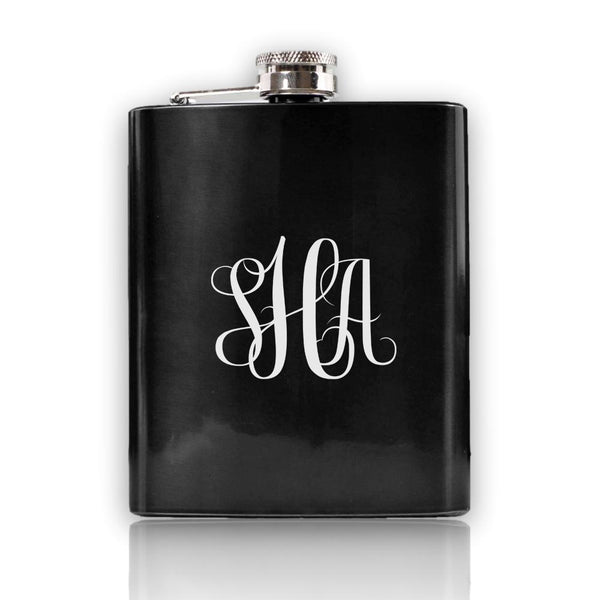 Heupfles Zwart Hoogglans inclusief Monogram gravure