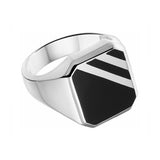 Zegelring Echt Zilver - Zwarte Onyx - lijnen