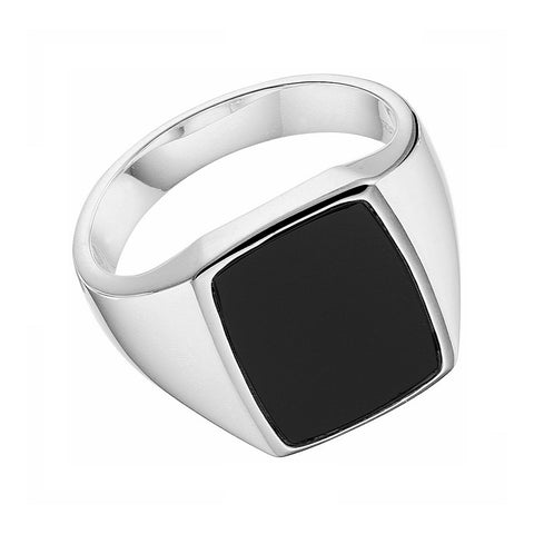 Zegelring Echt Zilver - Zwarte Onyx - Rechthoek