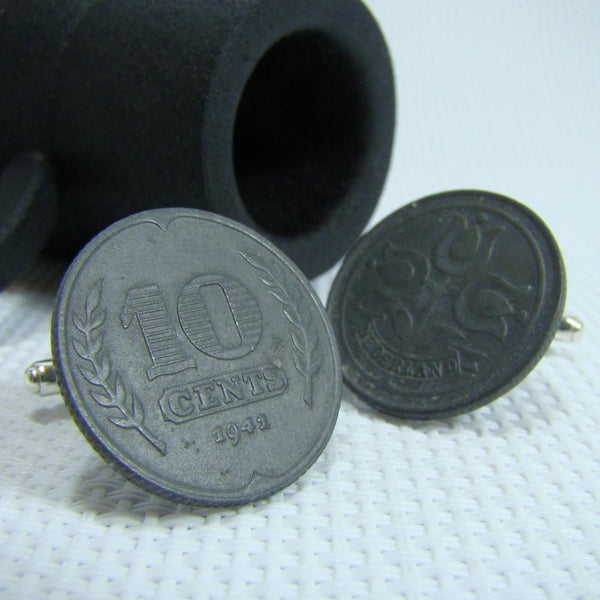 Manchetknopen Zink gemaakt van 10 cent, dubbeltje 1941