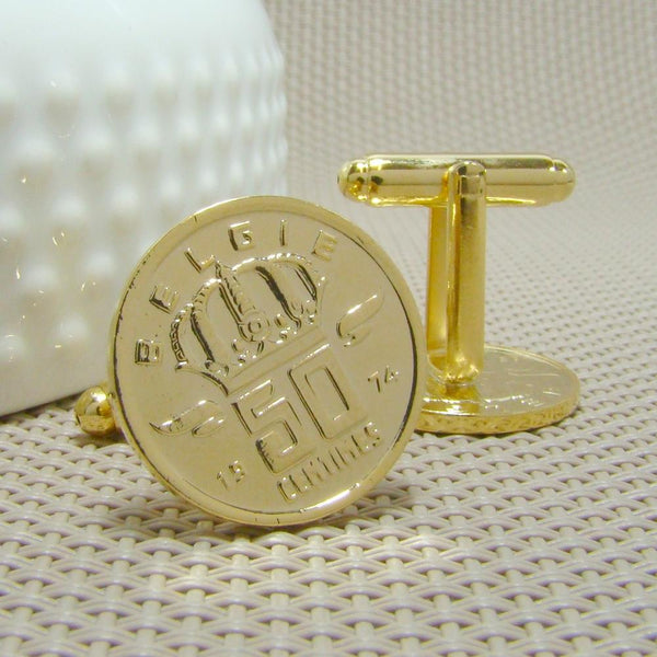 Manchetknopen België gemaakt van 50 Centimes 1974