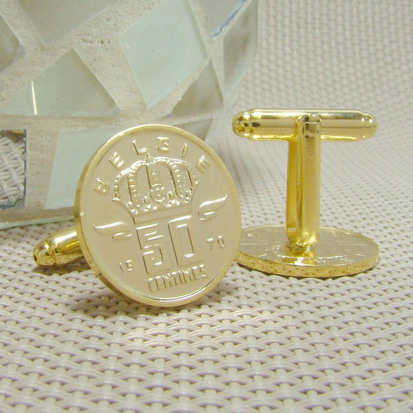 Manchetknopen België gemaakt van 50 Centimes 1970