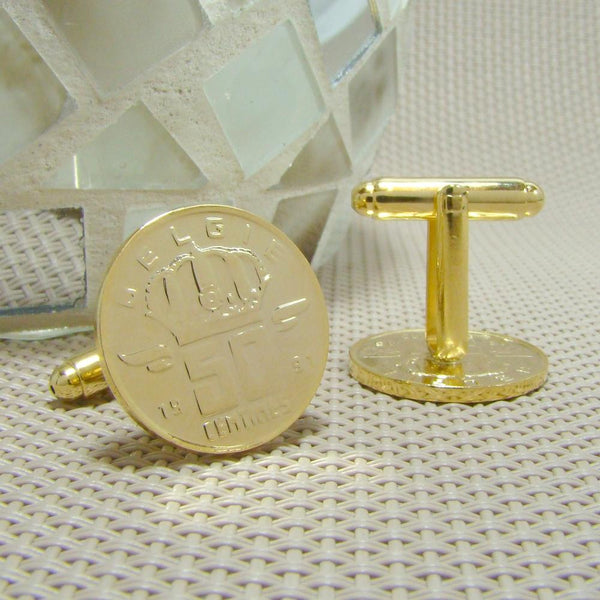 Manchetknopen België gemaakt van 50 Centimes 1991