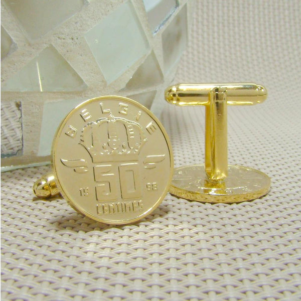 Manchetknopen België gemaakt van 50 Centimes 1998