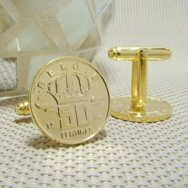 Manchetknopen België gemaakt van 50 Centimes 1983