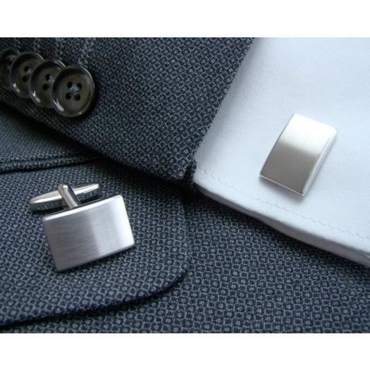 Zilveren Manchetknopen Gebold Rechthoek met Logogravure - Sterling Zilver