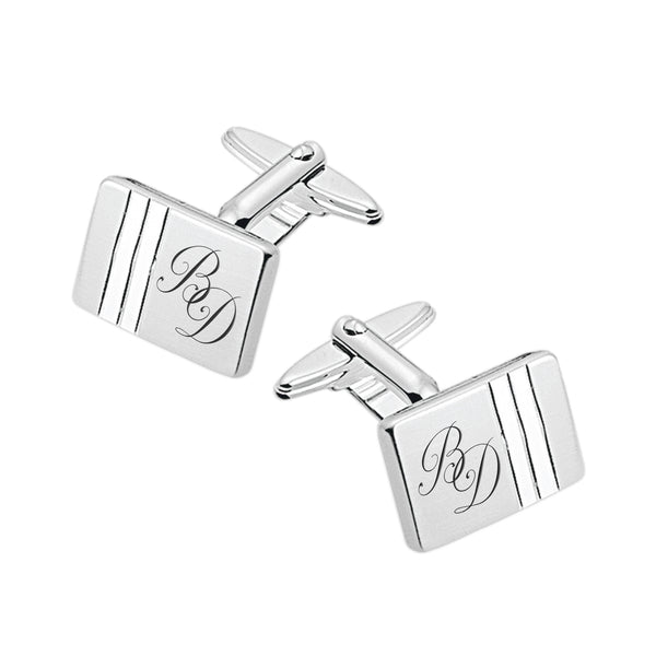 Zilveren Manchetknopen Twee banen met Lettergravure - Sterling Zilver