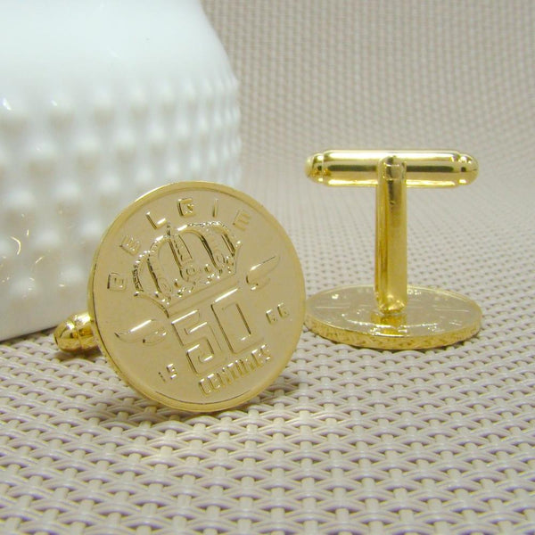 Manchetknopen België gemaakt van 50 Centimes 1966