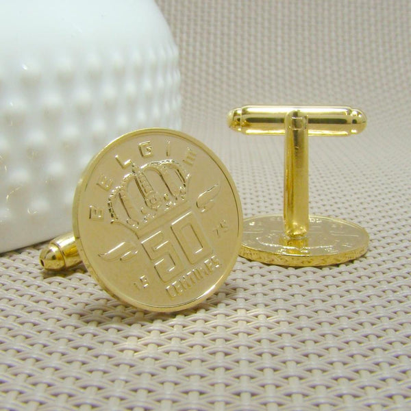 Manchetknopen België gemaakt van 50 Centimes 1975