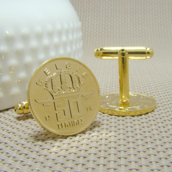 Manchetknopen Belgje gemaakt van 50 Centimes 1976