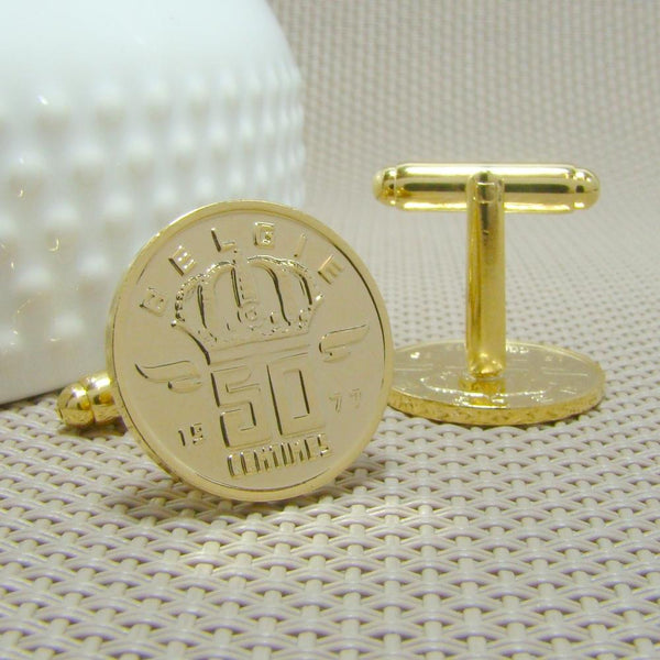 Manchetknopen België gemaakt van 50 Centimes 1977