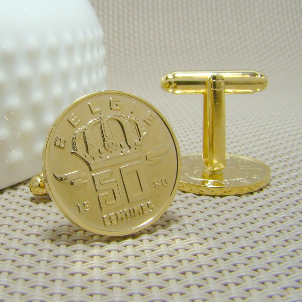Manchetknopen België gemaakt van 50 Centimes 1980