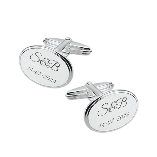 Zilveren Manchetknopen Ovaal met Datum en Lettergravure - Sterling Zilver