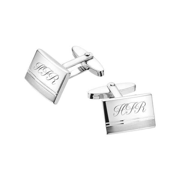 Zilveren Manchetknopen Horizontale Banen met Lettergravure - Sterling Zilver