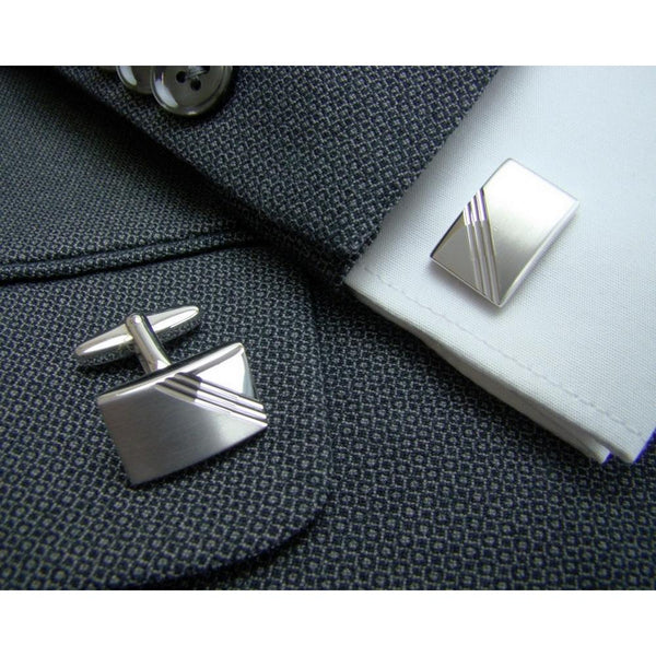Zilveren Manchetknopen Drie Diagonale lijnen - Sterling Zilver