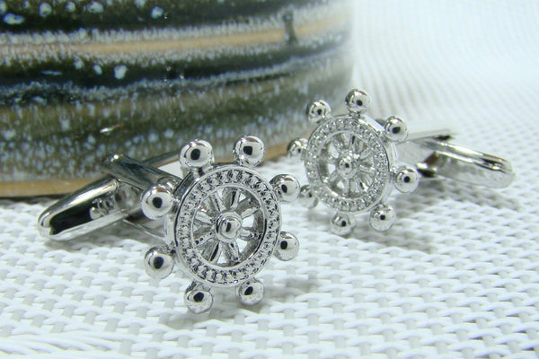 Manchetknopen Maritiem Stuurwiel Zilver