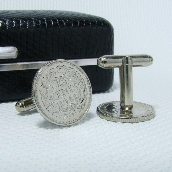 Manchetknopen gemaakt van 25 cent, kwartje 1940