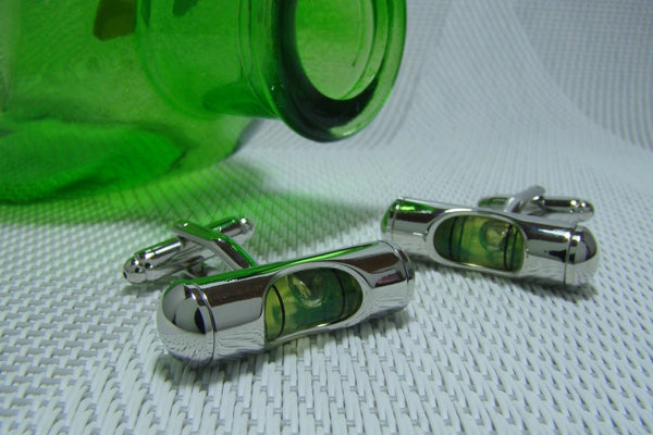 Manchetknopen Gereedschap Waterpas Groen - Echt werkend