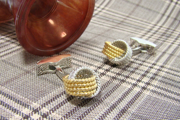 Manchetknopen Classic Rope Zilverkleurig & Goudkleurig 4 banen