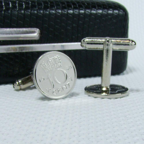 Manchetknopen gemaakt van 10 cent, dubbeltje 1948