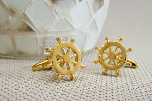Manchetknopen Maritiem Stuurwiel Goud