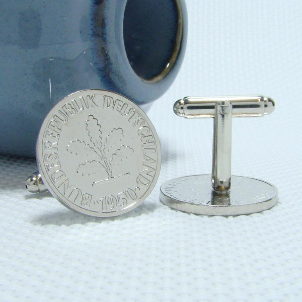Manchetknopen Duitsland gemaakt van 10 Pfennig 1950