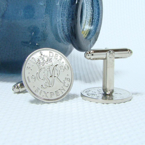 Manchetknopen Engeland Six Pence 1950