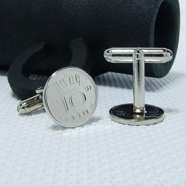 Manchetknopen gemaakt van 10 cent, dubbeltje 1951