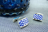 Manchetknopen Blocks Parelmoer Blauw Wit