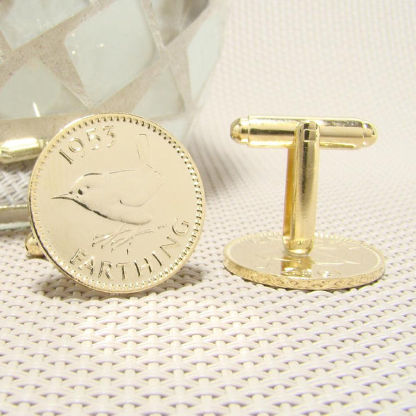 Manchetknopen Engeland gemaakt van Farthing 1953