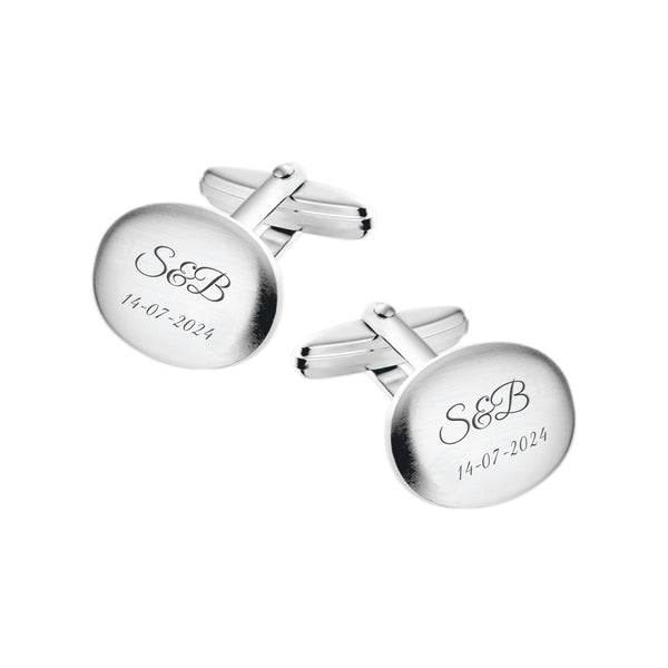 Zilveren Manchetknopen Ovaal gebold met Datum en Lettergravure - Sterling Zilver