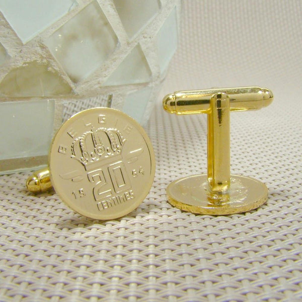 Manchetknopen België gemaakt van 20 Centimes 1954
