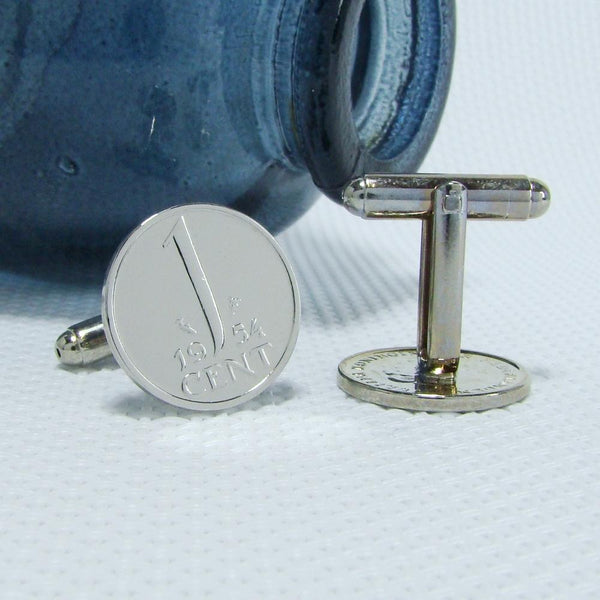 Manchetknopen gemaakt van 1 cent 1954