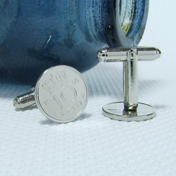 Manchetknopen gemaakt van 10 cent, dubbeltje 1954