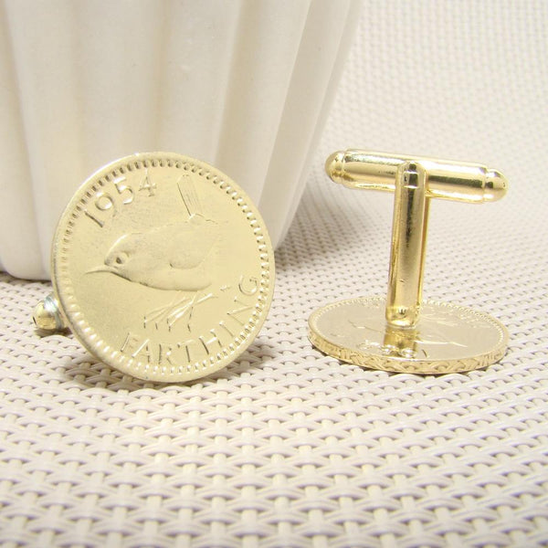 Manchetknopen Engeland gemaakt van Farthing 1954
