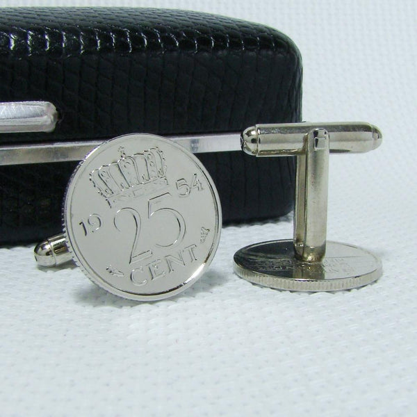Manchetknopen gemaakt van 25 cent, kwartje 1954