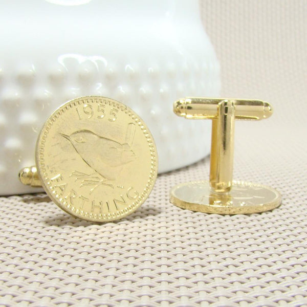 Manchetknopen Engeland gemaakt van Farthing 1955